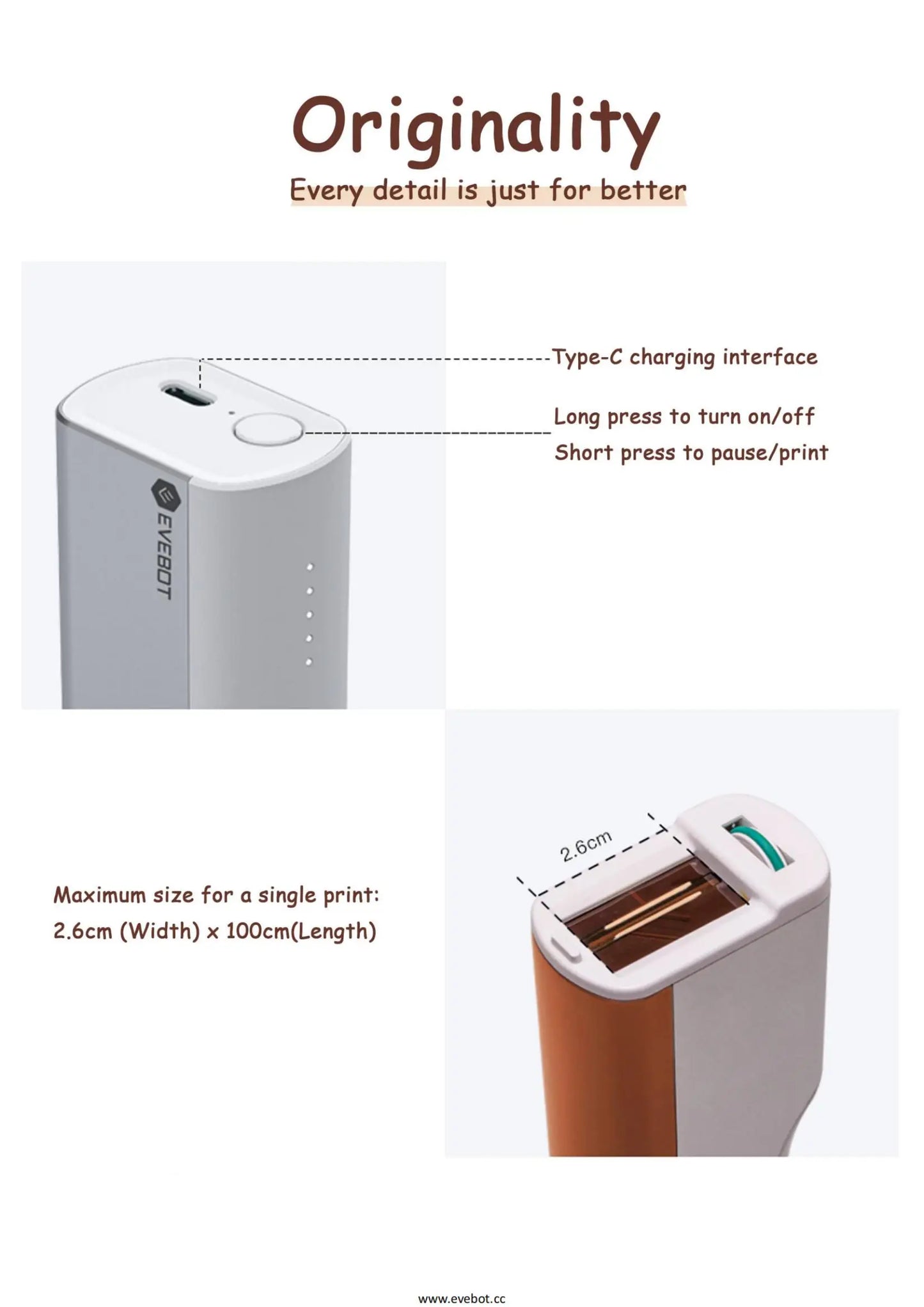 EVEBOT Handheld Food Printer PrintLab APP Print Range 26*100MM Coffee Pattern Portable Printpen DIY Custom Printing On Foodstuff