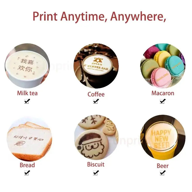 EVEBOT Handheld Food Printer PrintLab APP Print Range 26*100MM Coffee Pattern Portable Printpen DIY Custom Printing On Foodstuff