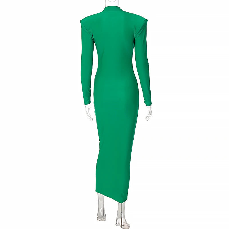 Hawthaw Shoulder Padded Long Sleeve Bodycon Green Party Club Maxi Long Dress 2022 Spring Autumn Women Fashion Elegant Clothes