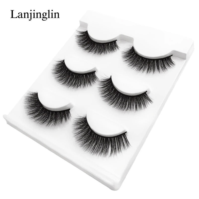 LANJINGLIN 3 pairs 29 styles 3D Faux Mink Hair Soft False Eyelashes Fluffy Wispy Thick Lashes Handmade Lash Eye Makeup Tools X11