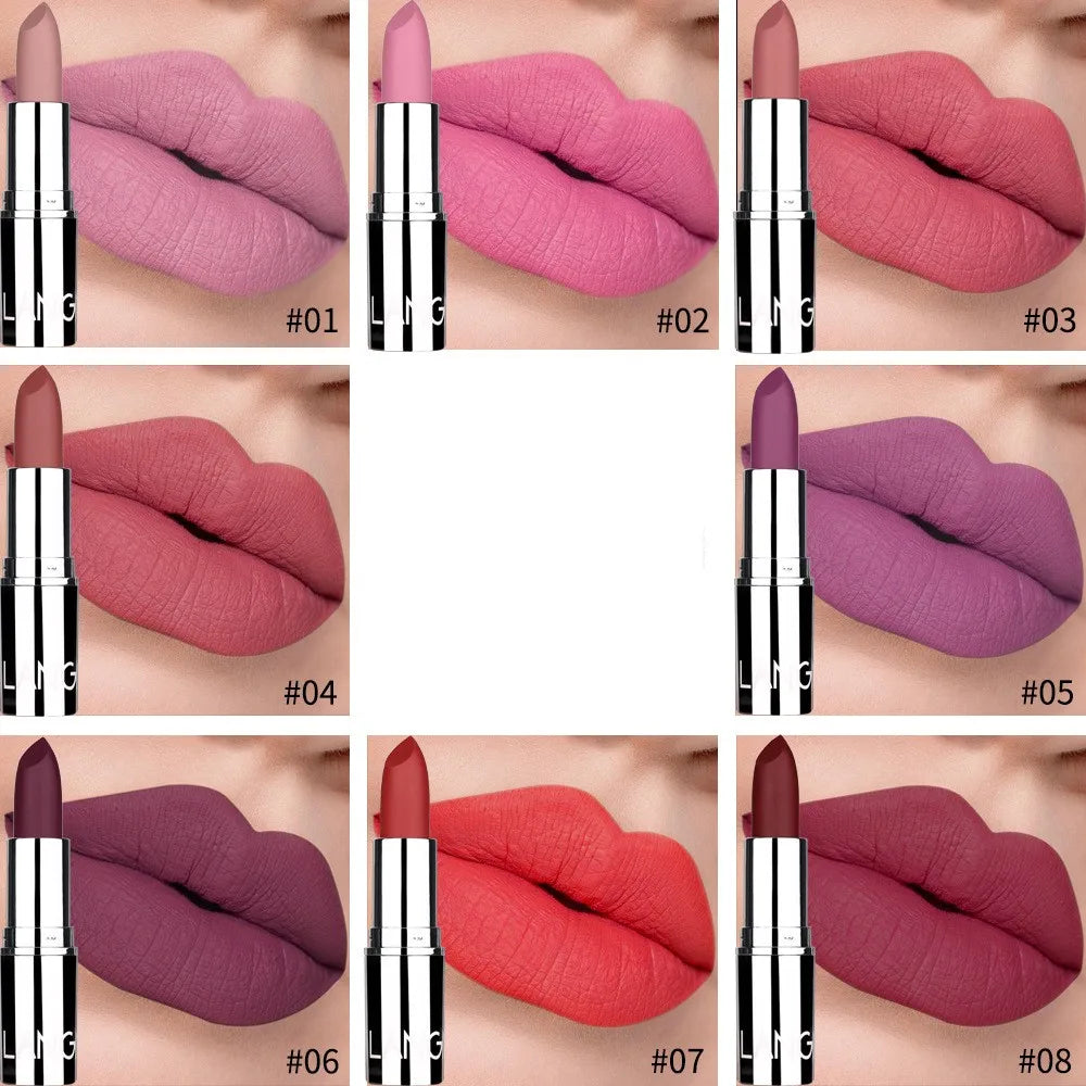 New Matte Lipstick 8 Colors Waterproof Long Lasting Velvet Sexy Non Sticky Moisturizing Solid Lipstick Lips Makeup Tools