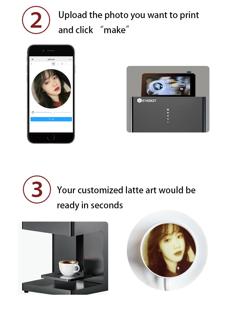 Evebot Coffee Printer Automatic 3d Latte Machine One-Touch Operation DIY Printing Photo printer On Food like Cake Bread Coffee
