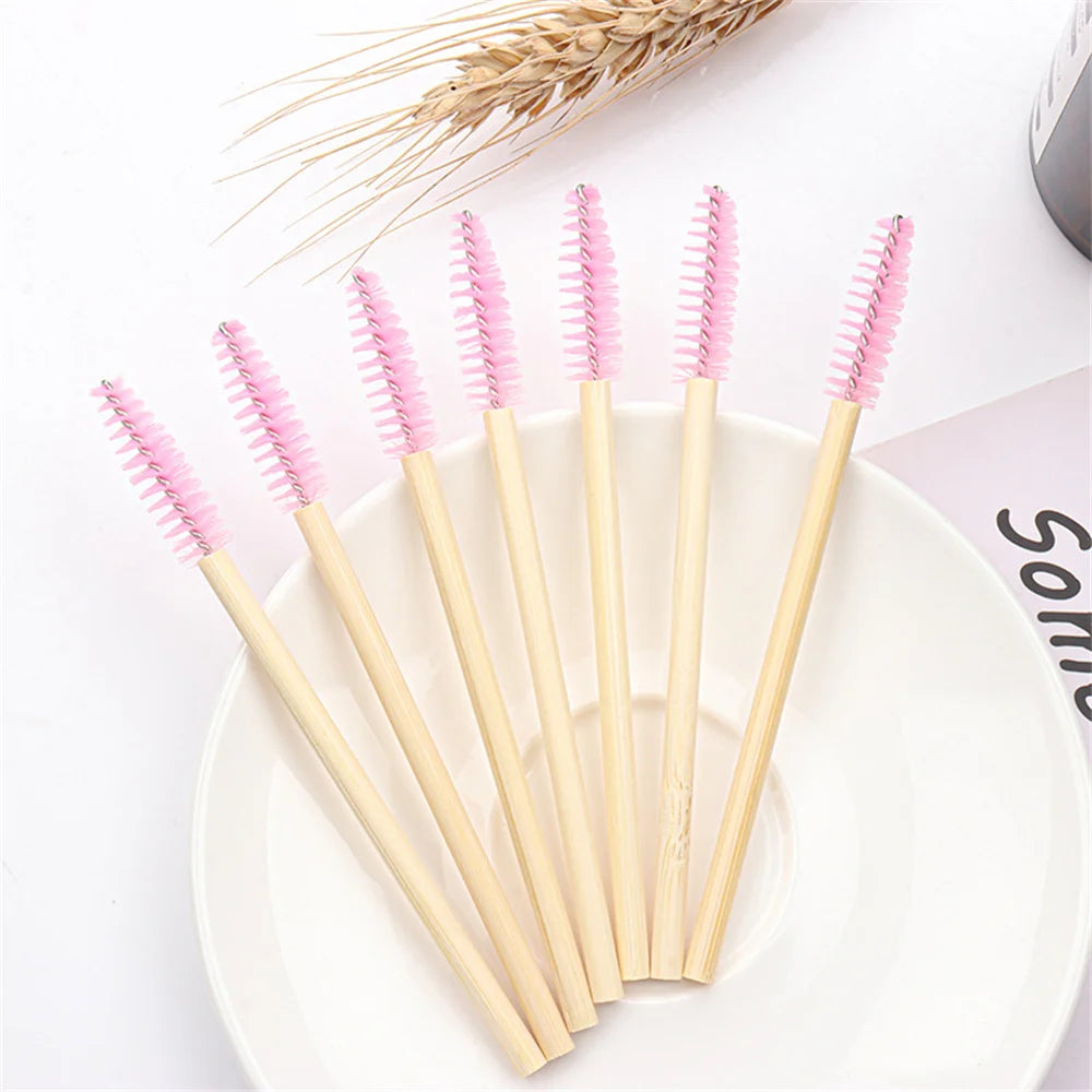 50pcs Professional Bamboo Handle Disposable Eyelash Brushes Eyebrow Extension Mascara Wands Applicator Women Female Makeup Tools