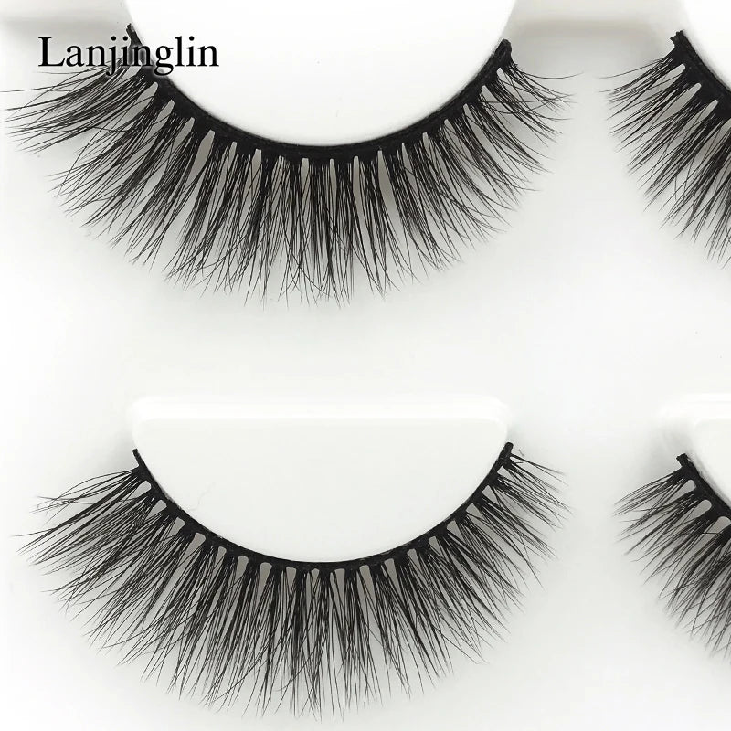 LANJINGLIN 3 pairs 29 styles 3D Faux Mink Hair Soft False Eyelashes Fluffy Wispy Thick Lashes Handmade Lash Eye Makeup Tools X11