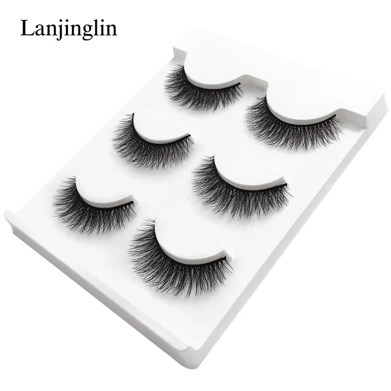 LANJINGLIN 3 pairs 29 styles 3D Faux Mink Hair Soft False Eyelashes Fluffy Wispy Thick Lashes Handmade Lash Eye Makeup Tools X11