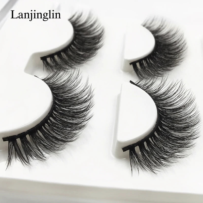 LANJINGLIN 3 pairs 29 styles 3D Faux Mink Hair Soft False Eyelashes Fluffy Wispy Thick Lashes Handmade Lash Eye Makeup Tools X11