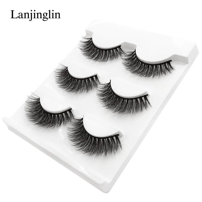 LANJINGLIN 3 pairs 29 styles 3D Faux Mink Hair Soft False Eyelashes Fluffy Wispy Thick Lashes Handmade Lash Eye Makeup Tools X11
