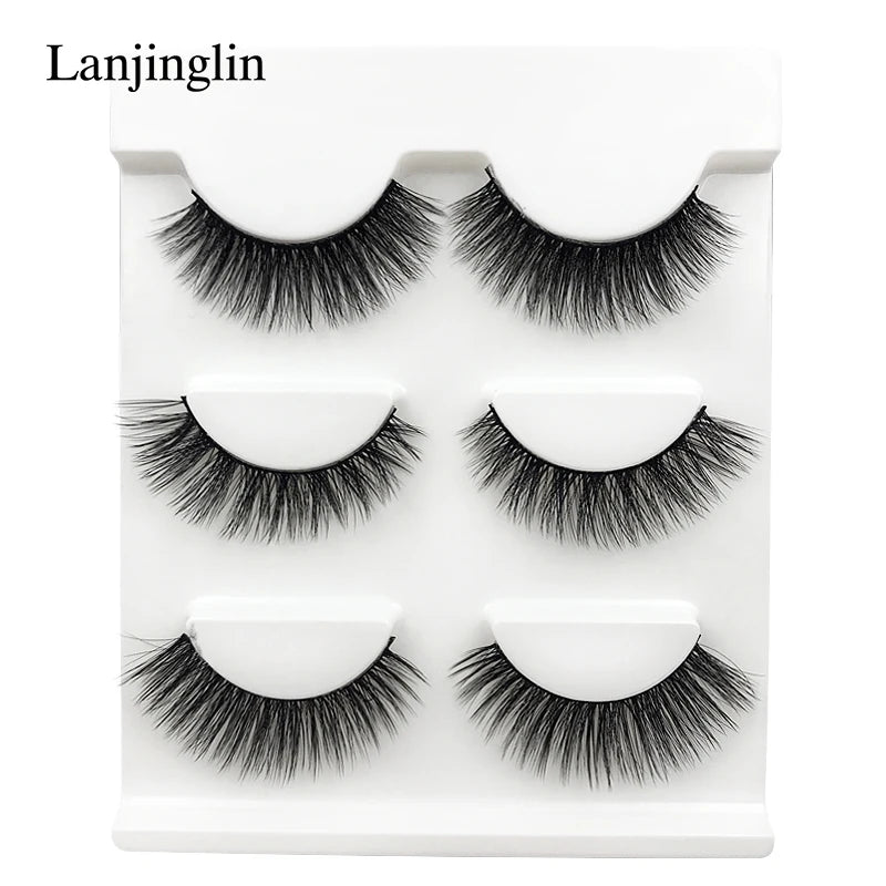 LANJINGLIN 3 pairs 29 styles 3D Faux Mink Hair Soft False Eyelashes Fluffy Wispy Thick Lashes Handmade Lash Eye Makeup Tools X11