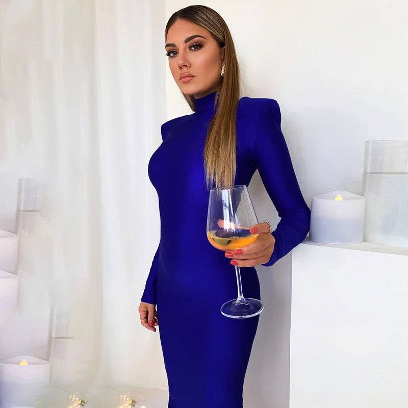 Hawthaw Shoulder Padded Long Sleeve Bodycon Green Party Club Maxi Long Dress 2022 Spring Autumn Women Fashion Elegant Clothes