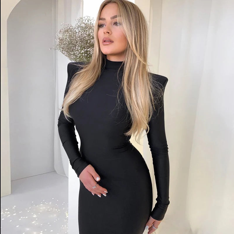Hawthaw Shoulder Padded Long Sleeve Bodycon Green Party Club Maxi Long Dress 2022 Spring Autumn Women Fashion Elegant Clothes