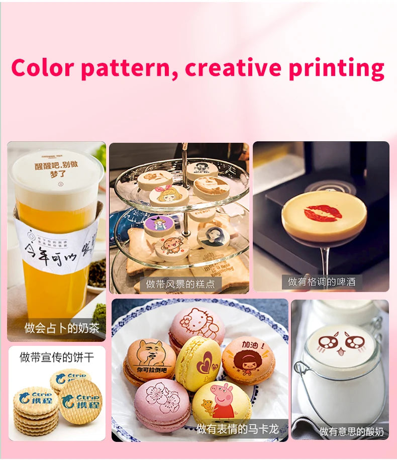 Mini Handheld Food Printer Edible Ink Portable Inkjet Pen Print Custom DIY Bread Coffee Fruit Cookies Coffee Latter Printing