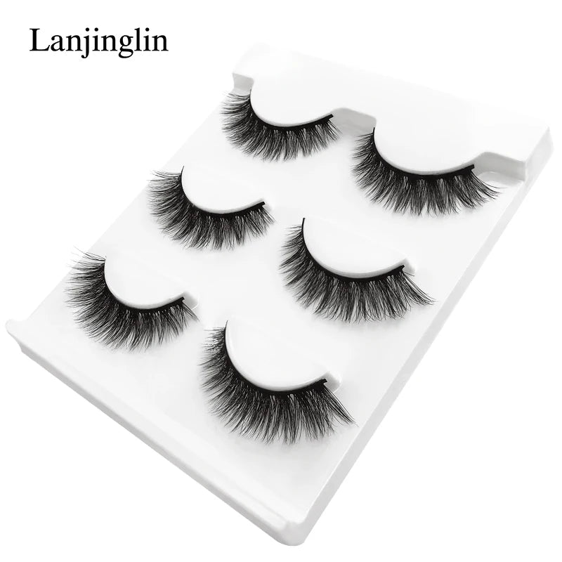LANJINGLIN 3 pairs 29 styles 3D Faux Mink Hair Soft False Eyelashes Fluffy Wispy Thick Lashes Handmade Lash Eye Makeup Tools X11
