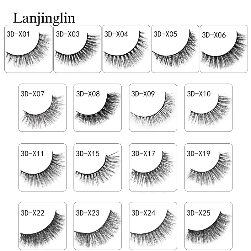 LANJINGLIN 3 pairs 29 styles 3D Faux Mink Hair Soft False Eyelashes Fluffy Wispy Thick Lashes Handmade Lash Eye Makeup Tools X11