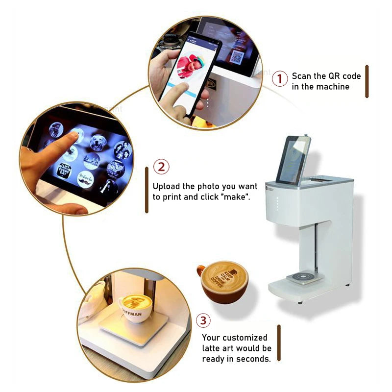 Evebot Coffee Printer Automatic 3d Latte Machine One-Touch Operation DIY Printing Photo printer On Food like Cake Bread Coffee