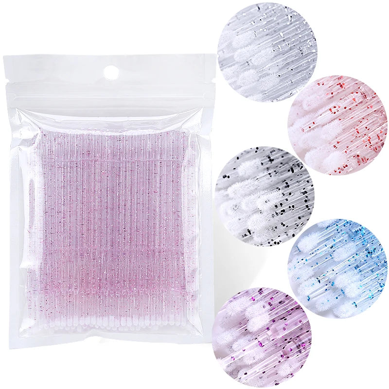 50pcs Crystal Disposable Micro Brush Individual Lash Removing Swab Mascara Wands Applicator Makeup Tools For Eyelash Extension