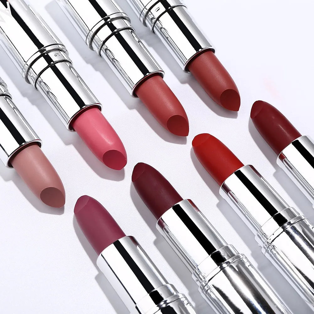 New Matte Lipstick 8 Colors Waterproof Long Lasting Velvet Sexy Non Sticky Moisturizing Solid Lipstick Lips Makeup Tools