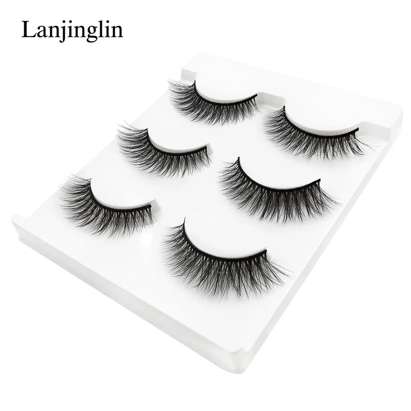 LANJINGLIN 3 pairs 29 styles 3D Faux Mink Hair Soft False Eyelashes Fluffy Wispy Thick Lashes Handmade Lash Eye Makeup Tools X11