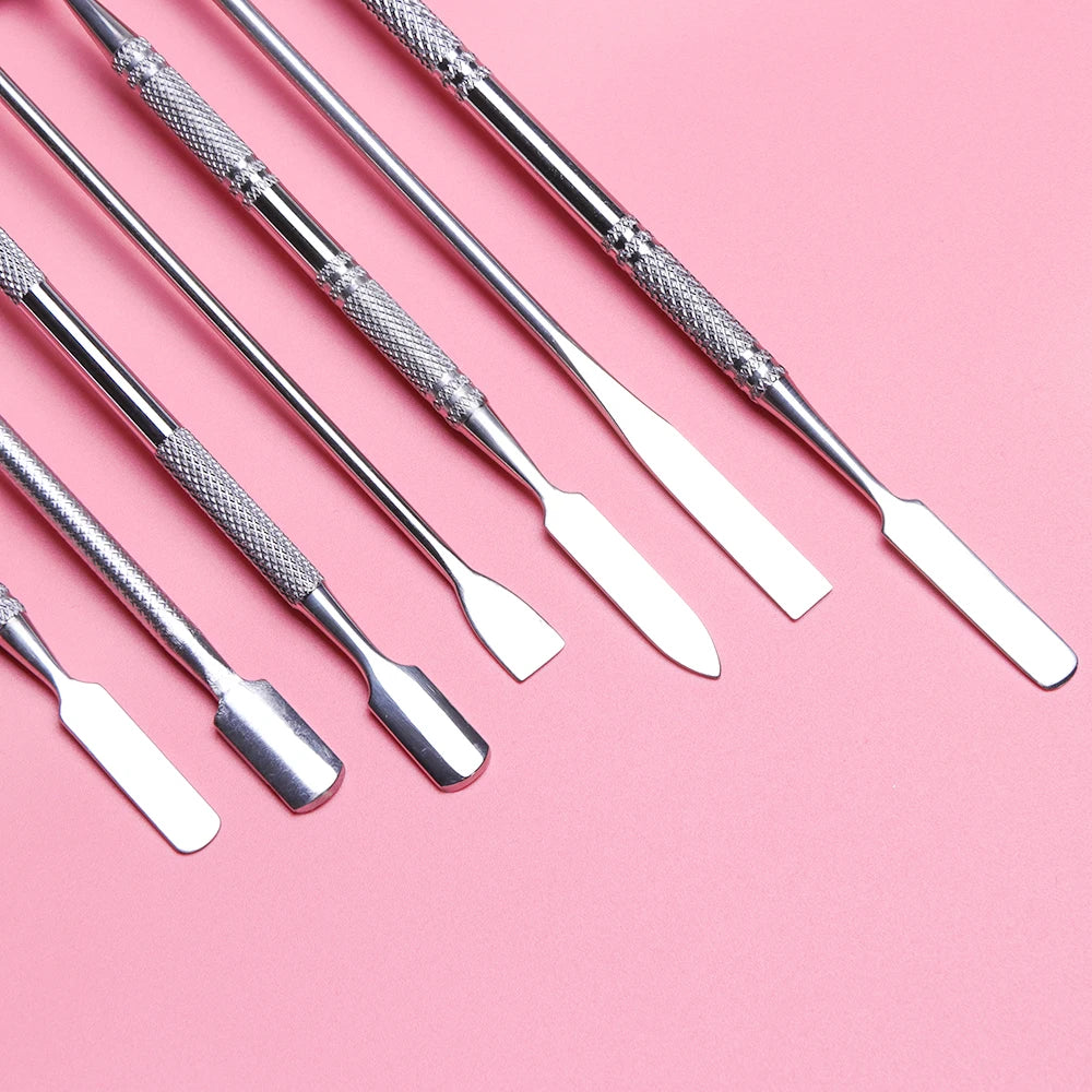 7 Types Stainless Cuticle Pusher Nail Art Stirring Polish Powder Blend Spatulas Tone Rods Manicure Remover Makeup Tools CH809