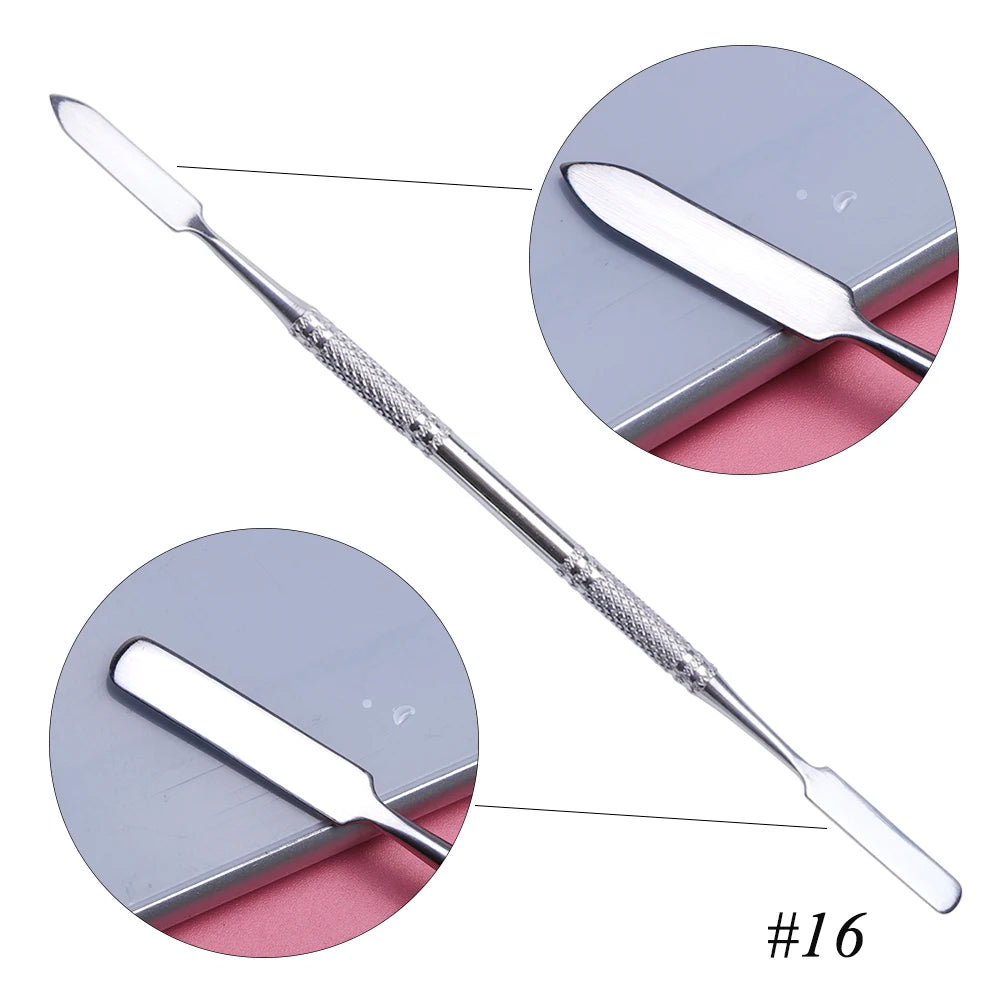 7 Types Stainless Cuticle Pusher Nail Art Stirring Polish Powder Blend Spatulas Tone Rods Manicure Remover Makeup Tools CH809