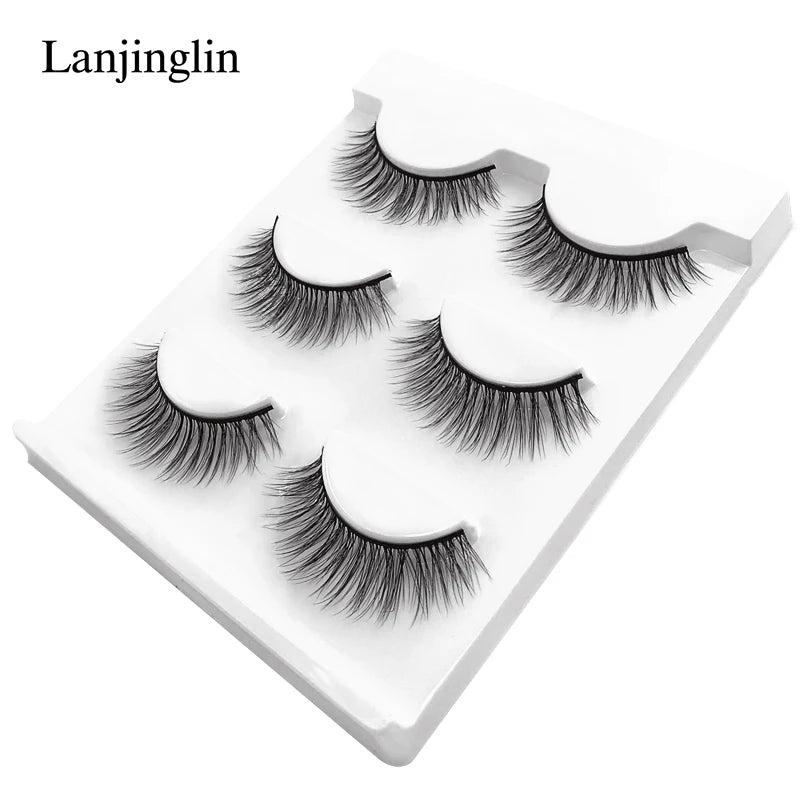 LANJINGLIN 3 pairs 29 styles 3D Faux Mink Hair Soft False Eyelashes Fluffy Wispy Thick Lashes Handmade Lash Eye Makeup Tools X11