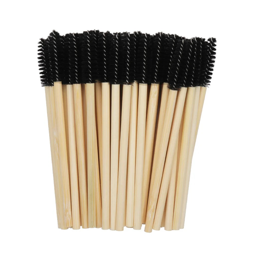 50pcs Professional Bamboo Handle Disposable Eyelash Brushes Eyebrow Extension Mascara Wands Applicator Women Female Makeup Tools