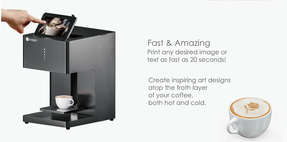 Evebot Coffee Printer Automatic 3d Latte Machine One-Touch Operation DIY Printing Photo printer On Food like Cake Bread Coffee