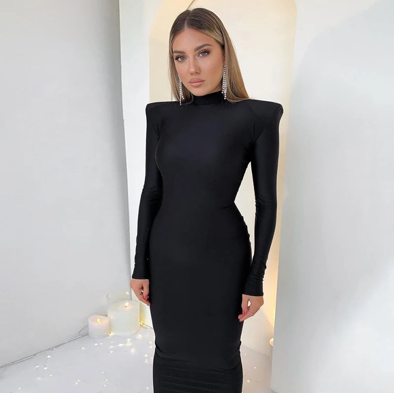 Hawthaw Shoulder Padded Long Sleeve Bodycon Green Party Club Maxi Long Dress 2022 Spring Autumn Women Fashion Elegant Clothes