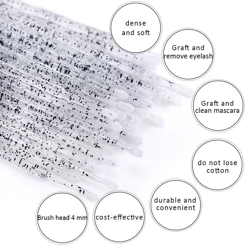 50 Pc Crystal Micro Brush Disposable Lash Removing Swab Mascara Wands Applicator Makeup Tools For Eyelash Extension tools