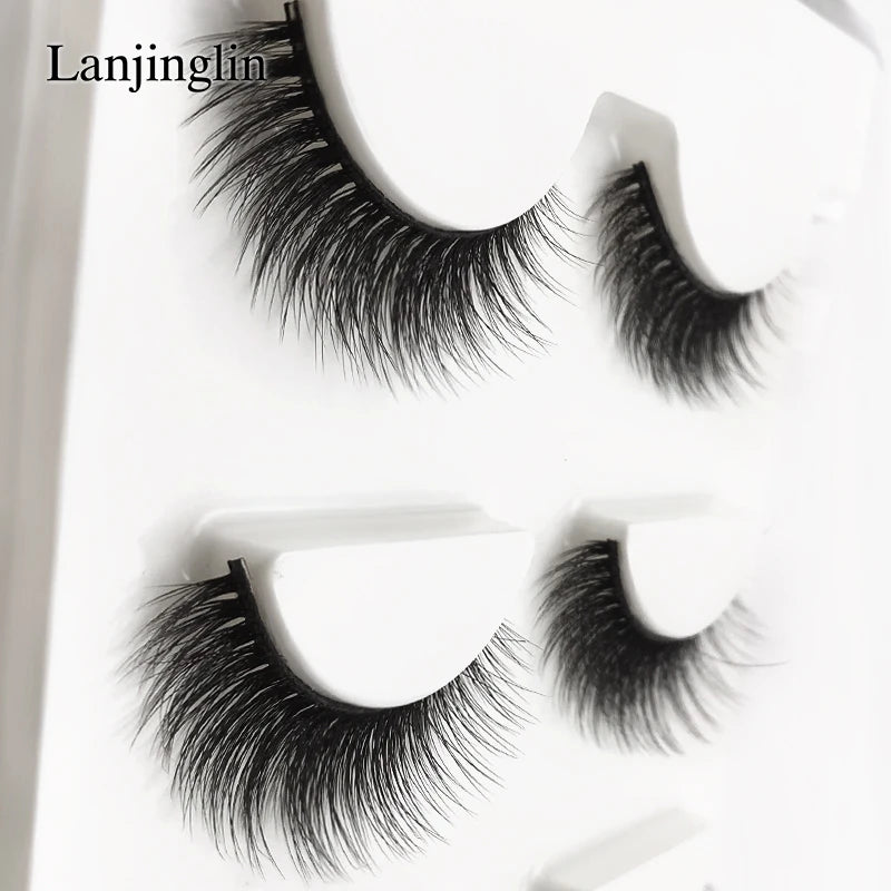 LANJINGLIN 3 pairs 29 styles 3D Faux Mink Hair Soft False Eyelashes Fluffy Wispy Thick Lashes Handmade Lash Eye Makeup Tools X11
