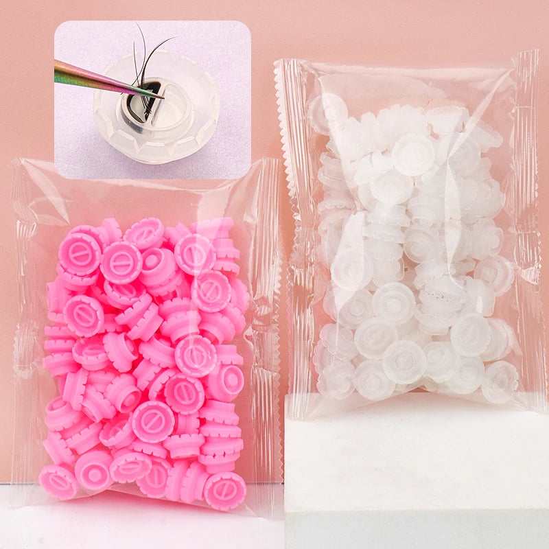 100pcs Disposable Eyelash Cup Holder Lashes Glue Holder Plastic Stand Quick Flowering For Eyelash Extension Makeup Tools