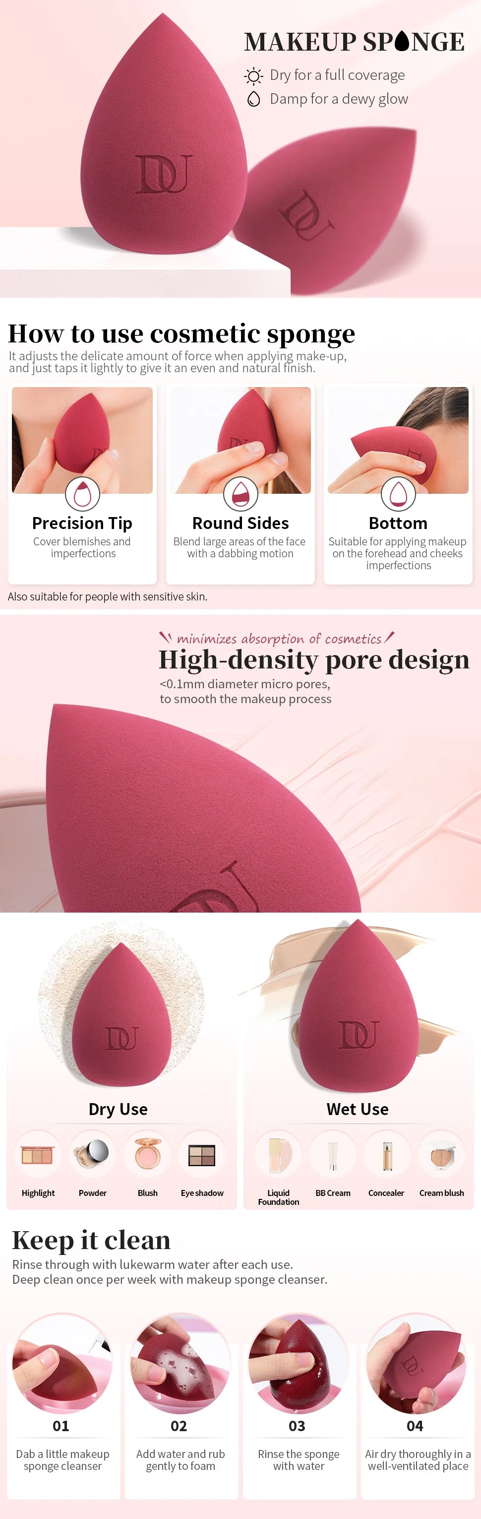 DUcare Water Drop Makeup Sponge Professional Cosmetic Puff For Foundation Concealer BB cream Blending Egg Sponge Makeup Tools
