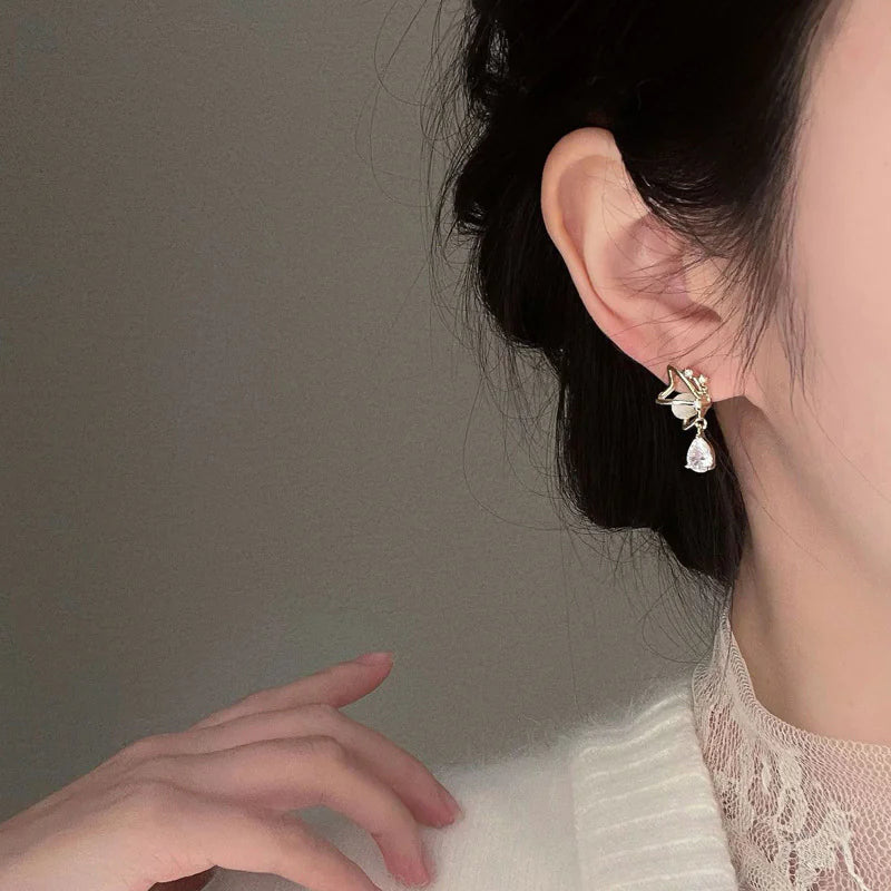 Butterfly Pearl Rhinestone Earrings