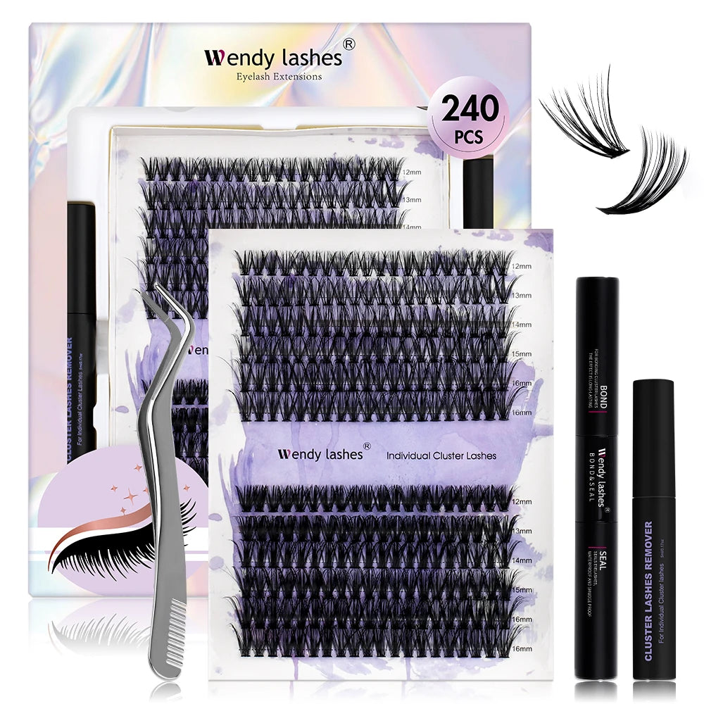 Lash Extension Kit 240pcs 30D/40D/60D/80D Bond and Seal Makeup tools DIY for gluing Lashes Gluing Glue Accessories DIY Lash KIT