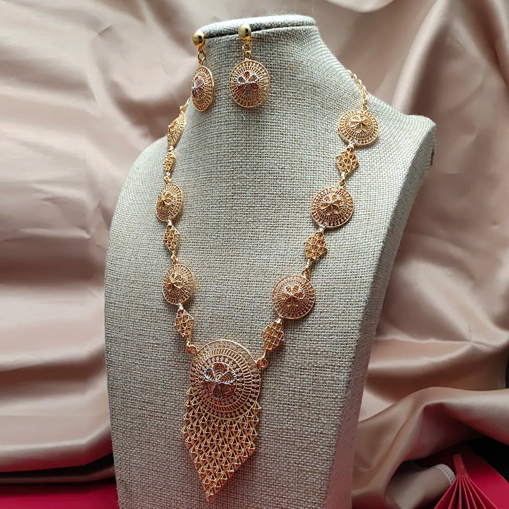 Dubai Gold Color Jewelry Set For Women Wedding Gift Young Lady Accessories Copper Light Weight Jewelry set