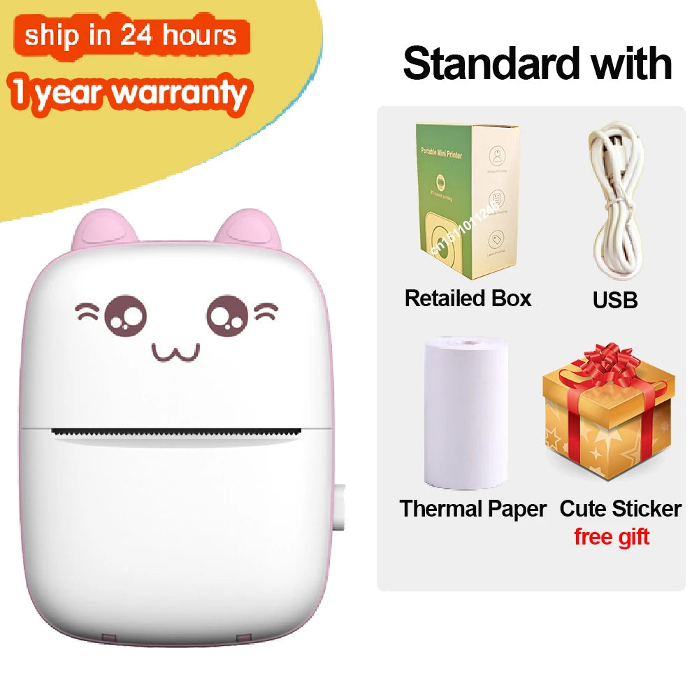 Portable Mini Thermal Printer Wirelessly BT 203dpi Photo Label Memo Wrong Question Printing With USB Cable Imprimante Portable