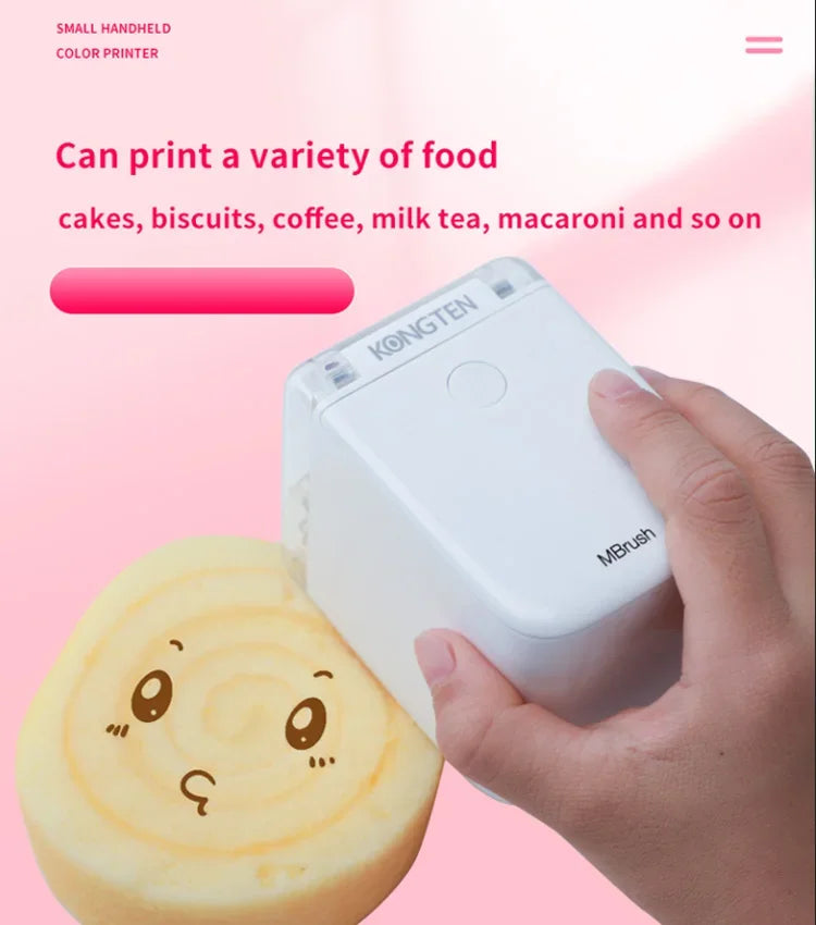 Mbrush Mini Portable Pattern Printer Handheld Color Inkjet Printer Tattoo Printer Cake Macaron Coffee DIY Pattern Printing
