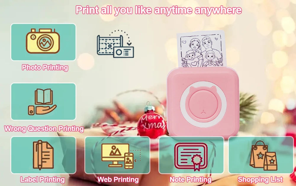 Portable Mini Thermal Printer Wirelessly BT 203dpi Photo Label Memo Wrong Question Printing With USB Cable Imprimante Portable