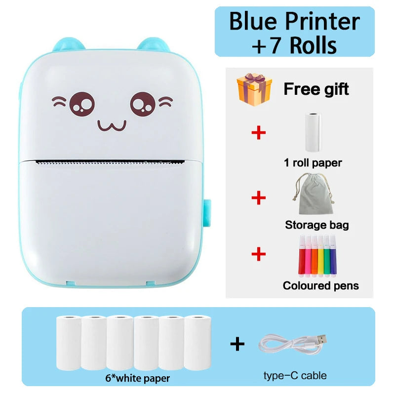 Mini 58mm Thermal Portable Printer BT Wireless 200dpi Mobile Label Photo Memo Wrong Question Printing USB Cable For Home No Ink