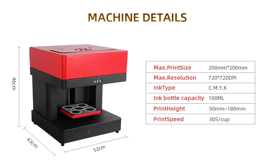 CSC1-4 CISS Coffee Printer Latte Coffee Printing Machine Automatic Beverages Food DIY Printing Photo on Coffee Edible Ink