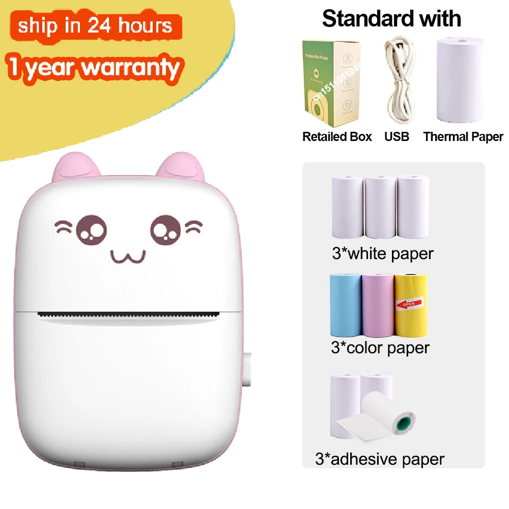 Portable Mini Thermal Printer Wirelessly BT 203dpi Photo Label Memo Wrong Question Printing With USB Cable Imprimante Portable