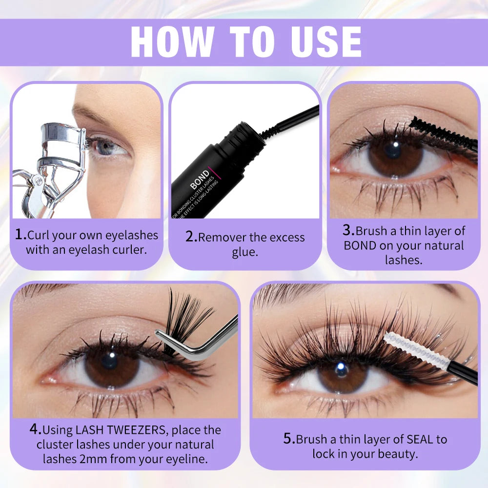 Lash Extension Kit 240pcs 30D/40D/60D/80D Bond and Seal Makeup tools DIY for gluing Lashes Gluing Glue Accessories DIY Lash KIT
