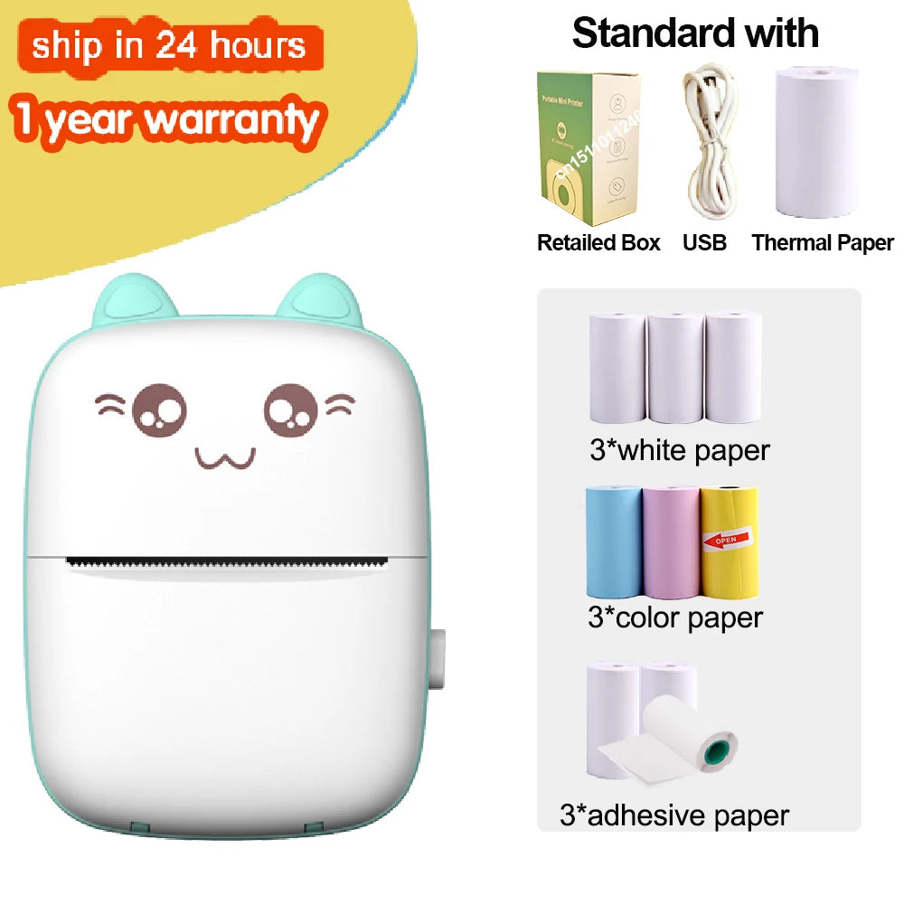 Portable Mini Thermal Printer Wirelessly BT 203dpi Photo Label Memo Wrong Question Printing With USB Cable Imprimante Portable