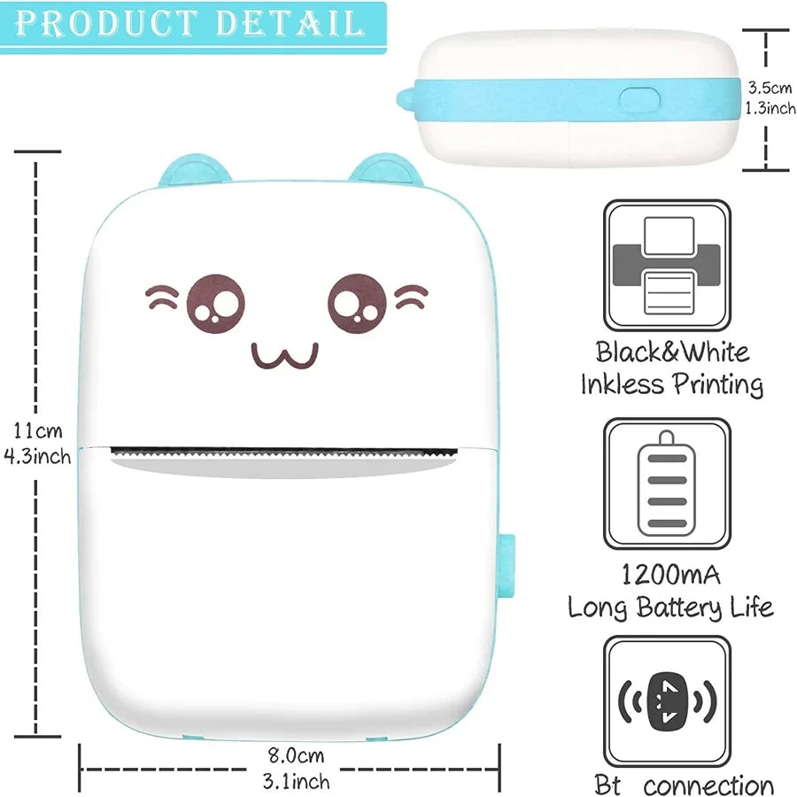 Mini 58mm Thermal Portable Printer BT Wireless 200dpi Mobile Label Photo Memo Wrong Question Printing USB Cable For Home No Ink