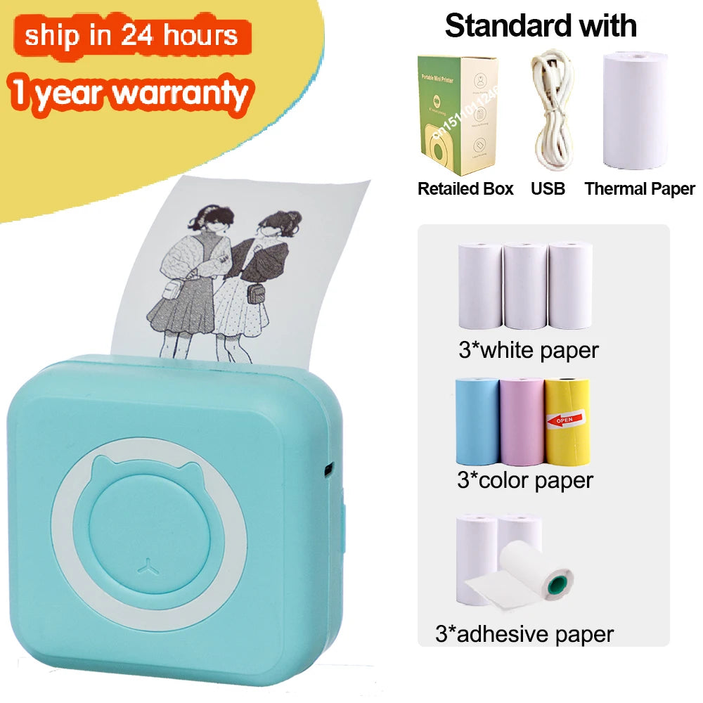 Portable Mini Thermal Printer Wirelessly BT 203dpi Photo Label Memo Wrong Question Printing With USB Cable Imprimante Portable