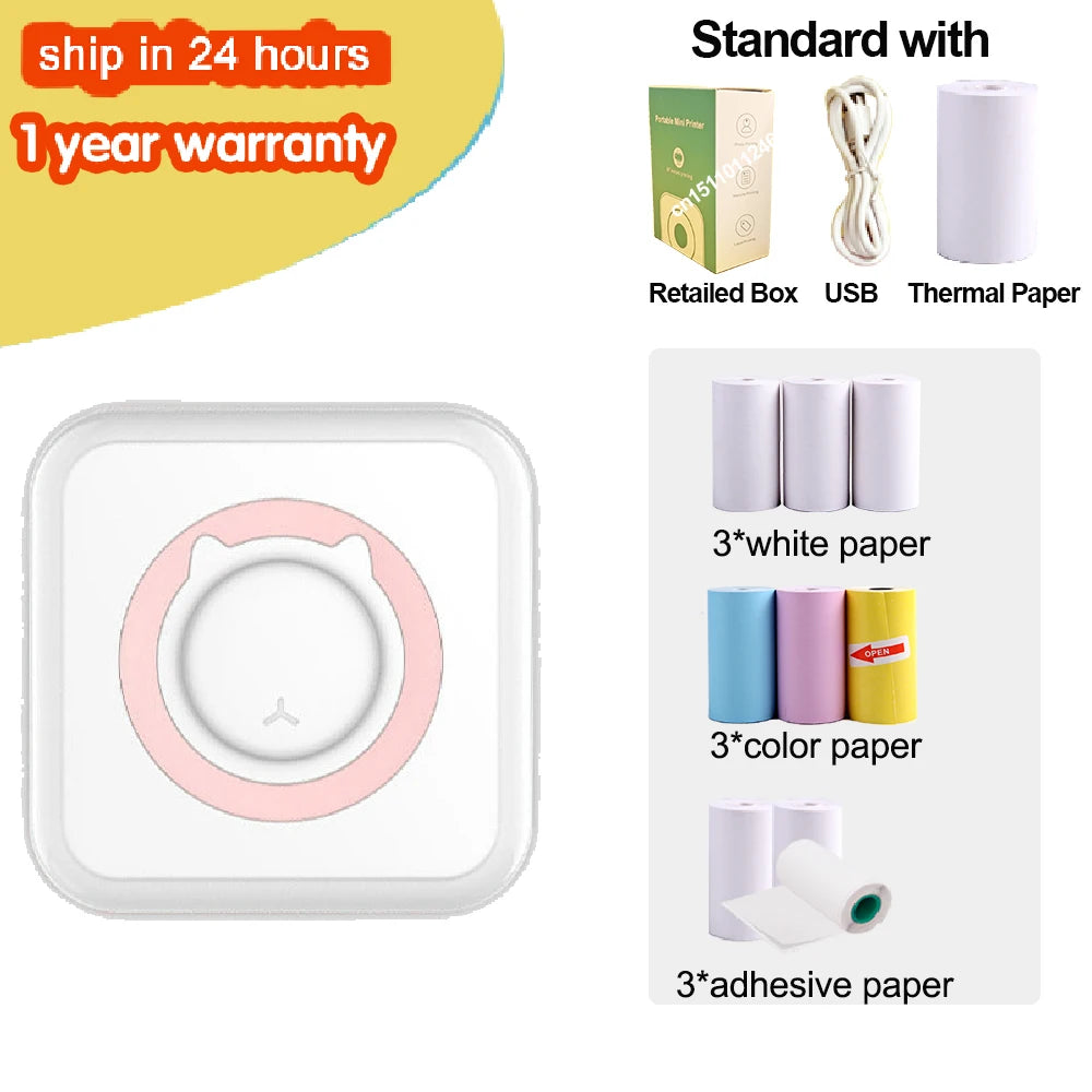 Portable Mini Thermal Printer Wirelessly BT 203dpi Photo Label Memo Wrong Question Printing With USB Cable Imprimante Portable