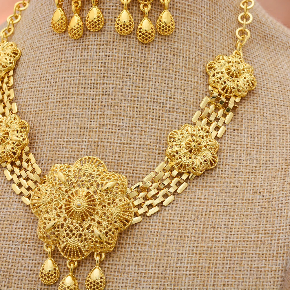 Dubai Gold Color Jewelry Set For Women Wedding Gift Young Lady Accessories Copper Light Weight Jewelry set
