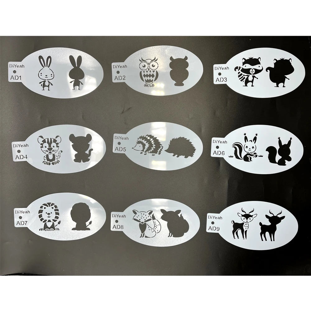 Face Painting Stencils Solid Outline Stencil Templates Professional Body Art Practice Makeup Tools Animale Rabbit Tiger 9PCS