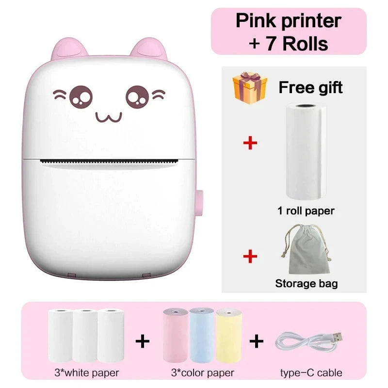 Mini 58mm Thermal Portable Printer BT Wireless 200dpi Mobile Label Photo Memo Wrong Question Printing USB Cable For Home No Ink
