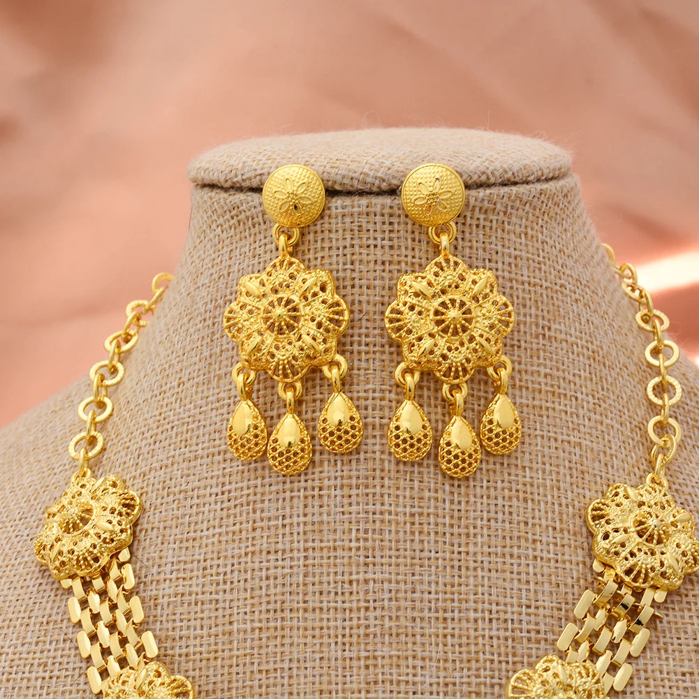 Dubai Gold Color Jewelry Set For Women Wedding Gift Young Lady Accessories Copper Light Weight Jewelry set