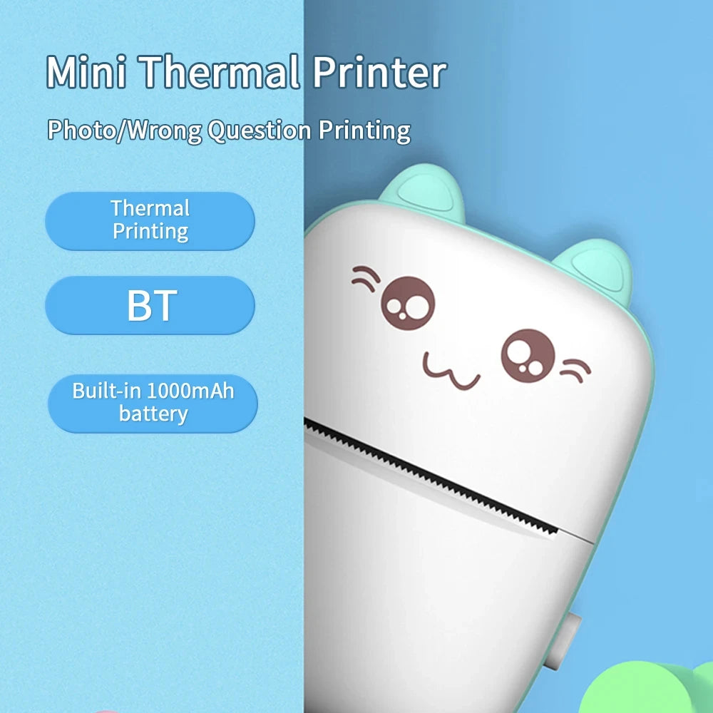 Mini 58mm Thermal Portable Printer BT Wireless 200dpi Mobile Label Photo Memo Wrong Question Printing USB Cable For Home No Ink